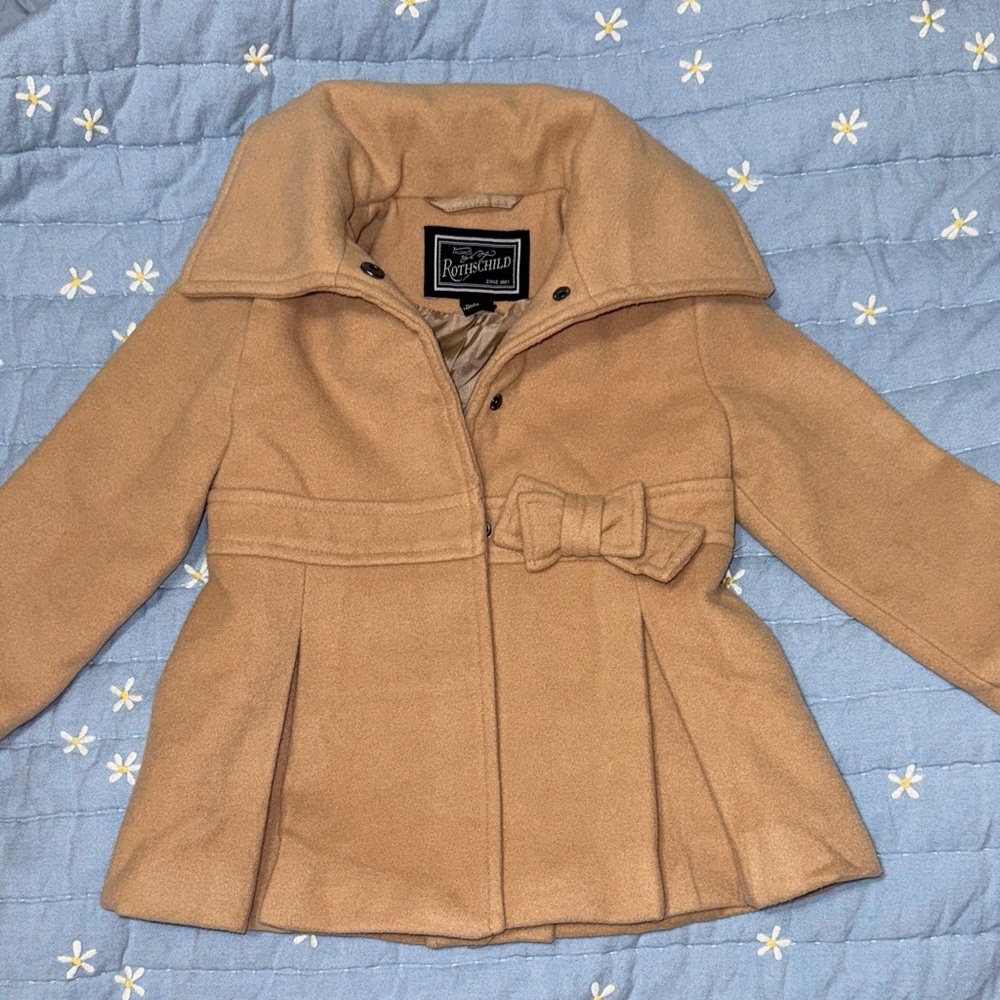 Rothschild Tan Child Pea Coat with Bow